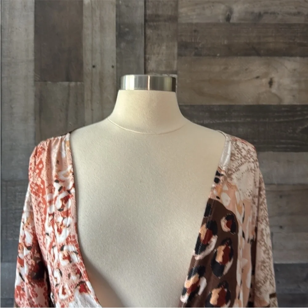 RAGA front tie top medium wanderlust festival boho chic earthtone animal print - Picture 3 of 12